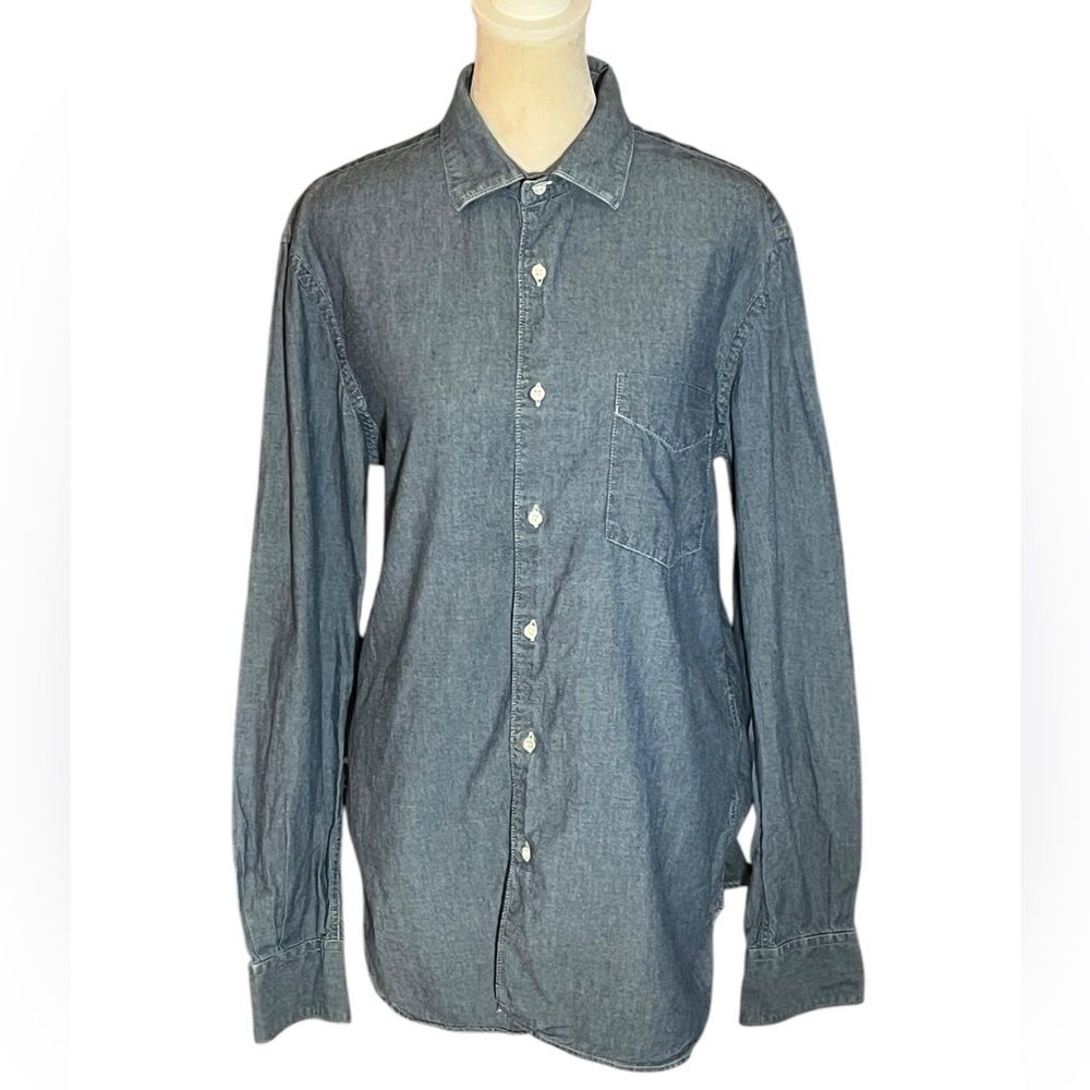 ASPESI WOMENS DENIM CHAMBRAY BUTTON DOWN SHIRT VERY GOOD COND SIZE 40 or S*